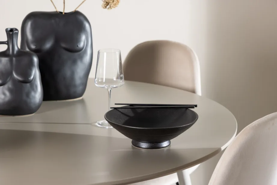 Ümmargune söögilauakomplekt Plaza (beež MDF, 4 sametist Polar tooli), GR24411 – 10