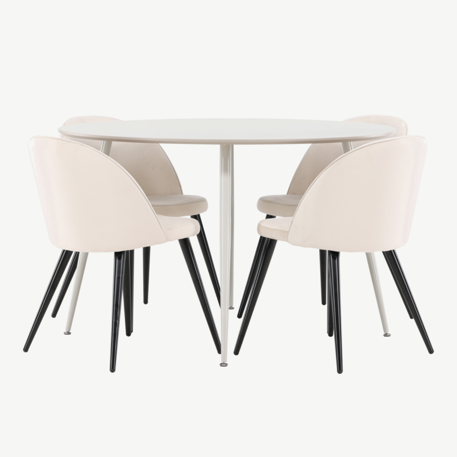 Ümmargune söögilauakomplekt Plaza (beež MDF laud, 4 velvetkangaga tooli), GR24414 – 2