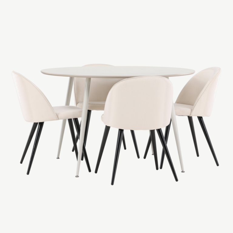 Ümmargune söögilauakomplekt Plaza (beež MDF laud, 4 velvetkangaga tooli) - GR24414