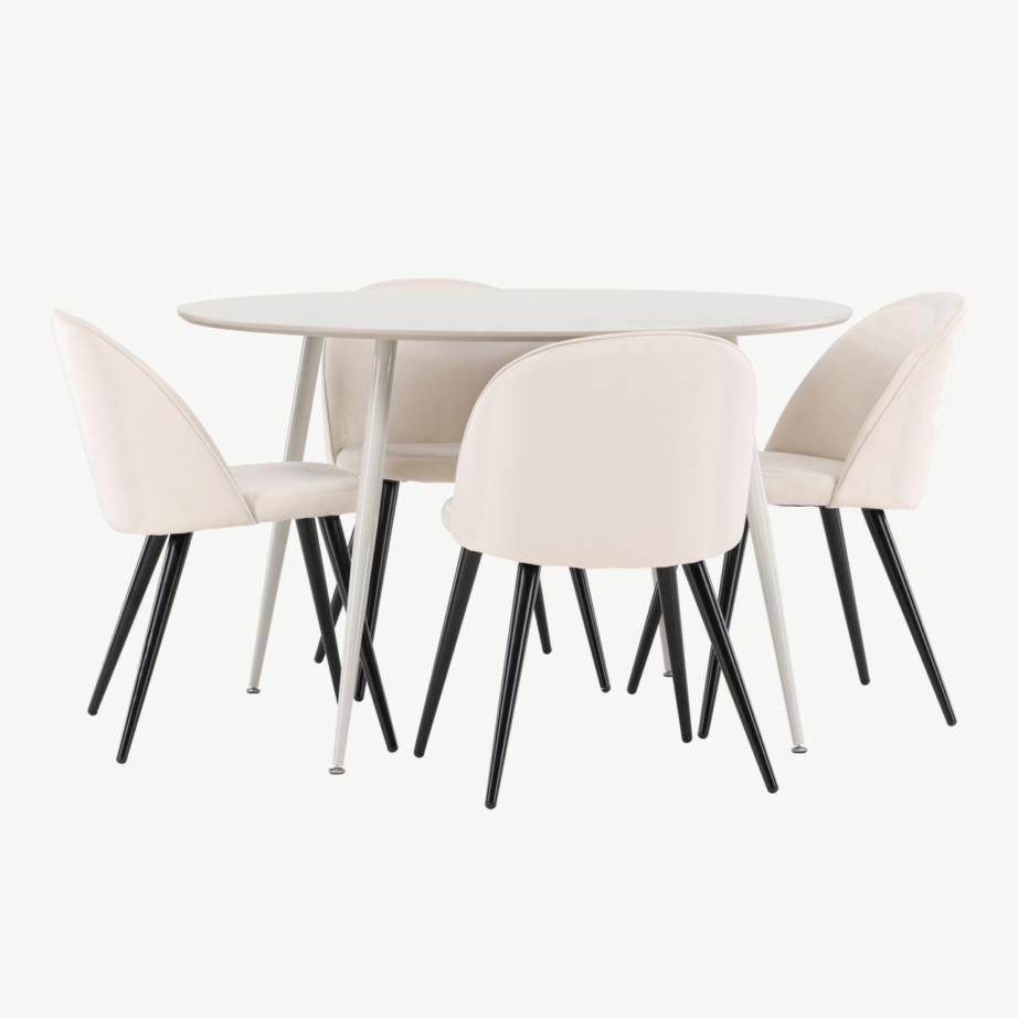 Ümmargune söögilauakomplekt Plaza (beež MDF laud, 4 velvetkangaga tooli), GR24414 – 3