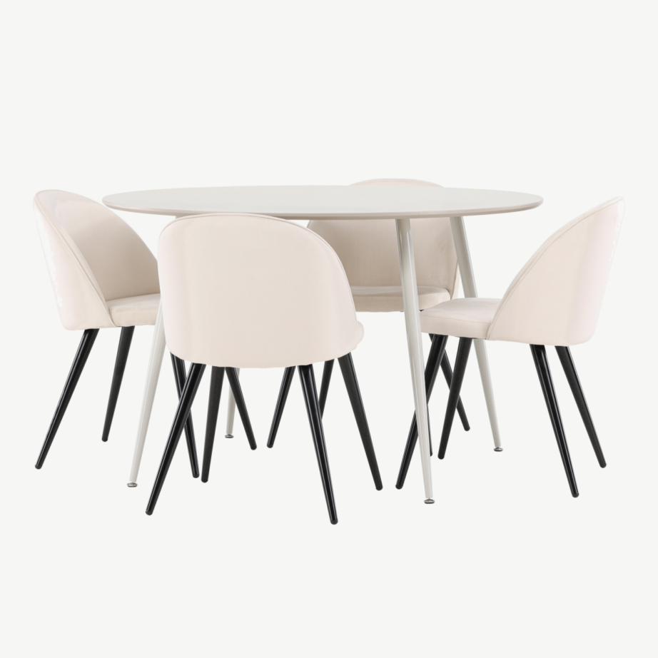 Ümmargune söögilauakomplekt Plaza (beež MDF laud, 4 velvetkangaga tooli), GR24414 – 4