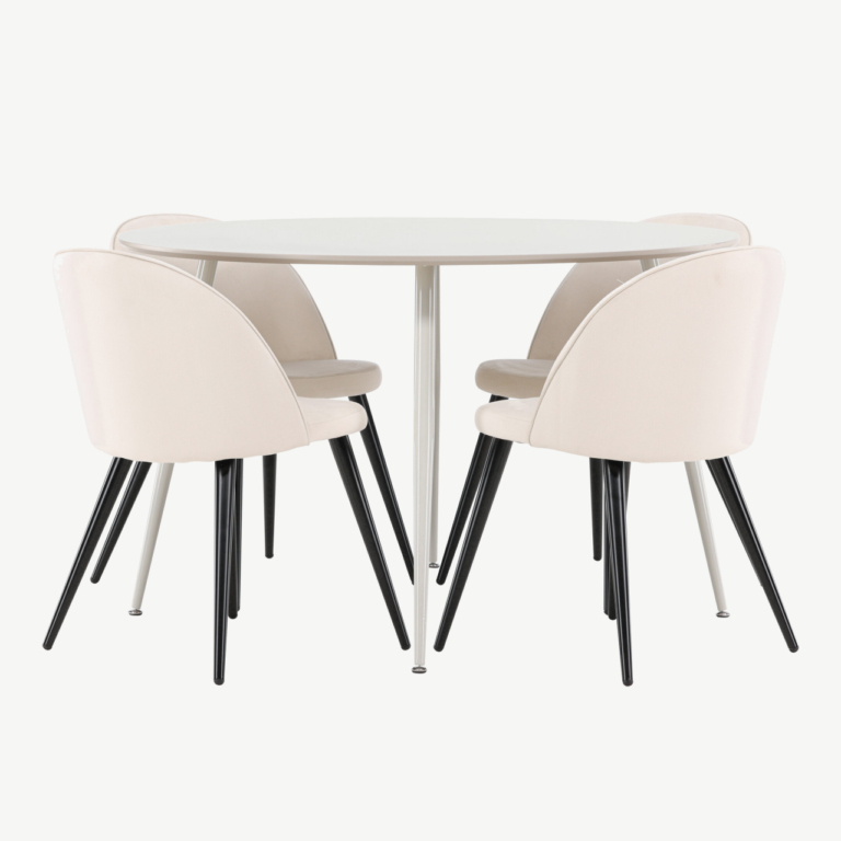 Ümmargune söögilauakomplekt Plaza (beež MDF laud, 4 velvetkangaga tooli) - GR24414