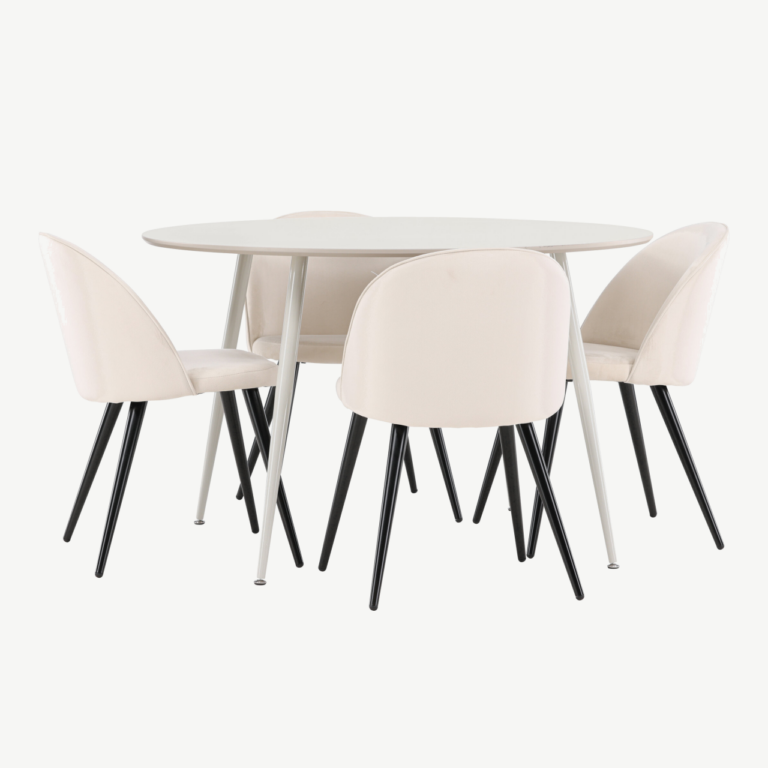 Ümmargune söögilauakomplekt Plaza (beež MDF laud, 4 velvetkangaga tooli) - GR24414