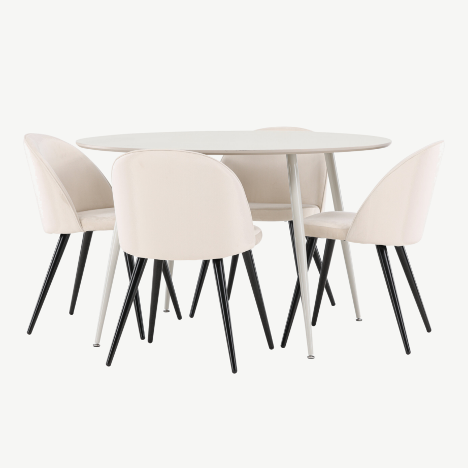 Ümmargune söögilauakomplekt Plaza (beež MDF laud, 4 velvetkangaga tooli), GR24414 – 6