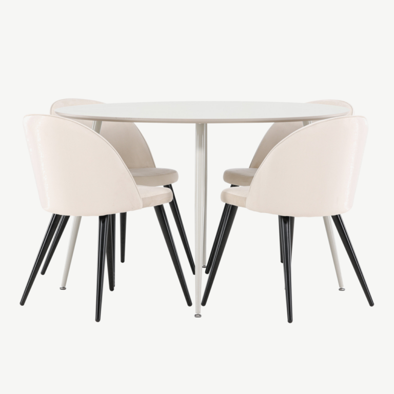 Ümmargune söögilauakomplekt Plaza (beež MDF laud, 4 velvetkangaga tooli) - GR24414