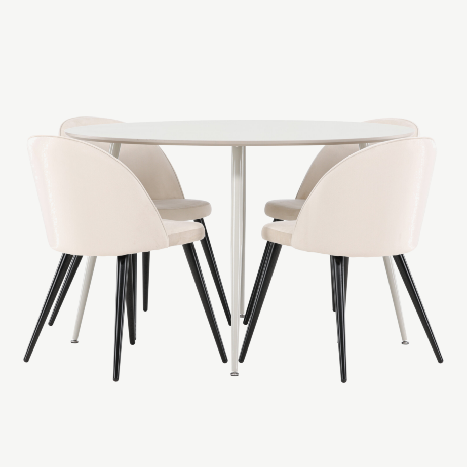 Ümmargune söögilauakomplekt Plaza (beež MDF laud, 4 velvetkangaga tooli), GR24414 – 7