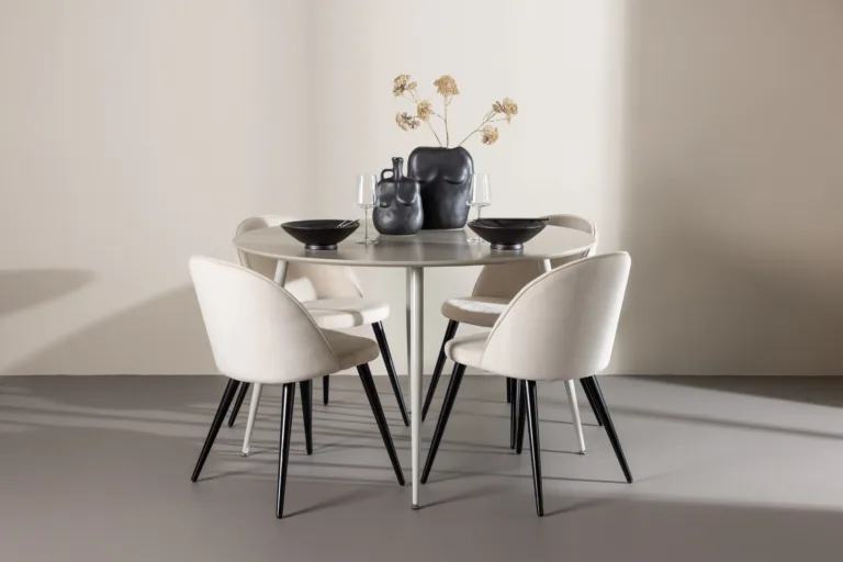 Ümmargune söögilauakomplekt Plaza (beež MDF laud, 4 velvetkangaga tooli) - GR24414