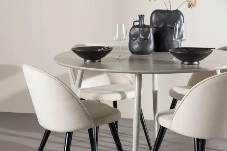 Ümmargune söögilauakomplekt Plaza (beež MDF laud, 4 velvetkangaga tooli) - GR24414