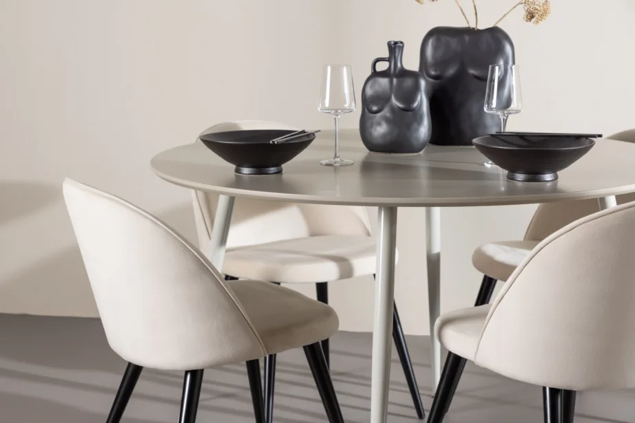 Ümmargune söögilauakomplekt Plaza (beež MDF laud, 4 velvetkangaga tooli), GR24414 – 9