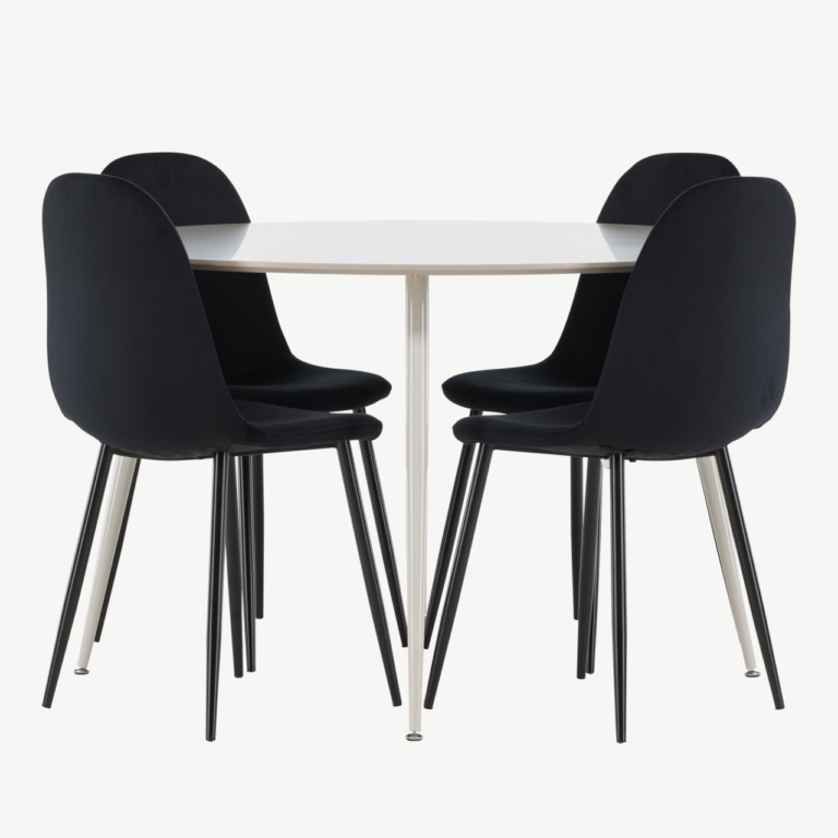Ümmargune söögilauakomplekt Plaza (beež MDF, musta sametiga toolid, ø120 cm) - GR24410