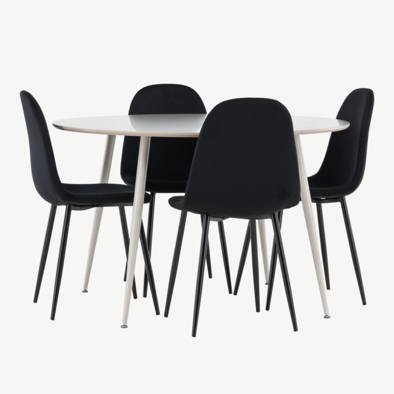 Ümmargune söögilauakomplekt Plaza (beež MDF, musta sametiga toolid, ø120 cm) - GR24410