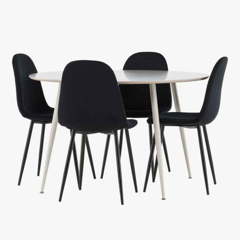Ümmargune söögilauakomplekt Plaza (beež MDF, musta sametiga toolid, ø120 cm) - GR24410