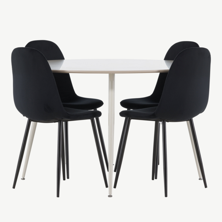 Ümmargune söögilauakomplekt Plaza (beež MDF, musta sametiga toolid, ø120 cm) - GR24410