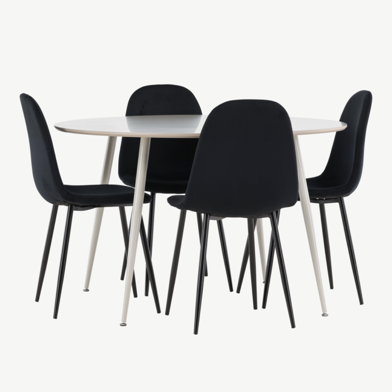 Ümmargune söögilauakomplekt Plaza (beež MDF, musta sametiga toolid, ø120 cm) - GR24410