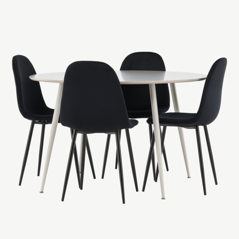 Ümmargune söögilauakomplekt Plaza (beež MDF, musta sametiga toolid, ø120 cm) - GR24410