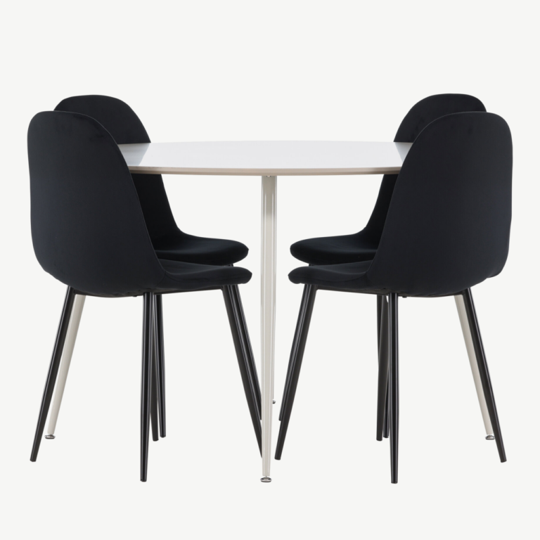 Ümmargune söögilauakomplekt Plaza (beež MDF, musta sametiga toolid, ø120 cm) - GR24410