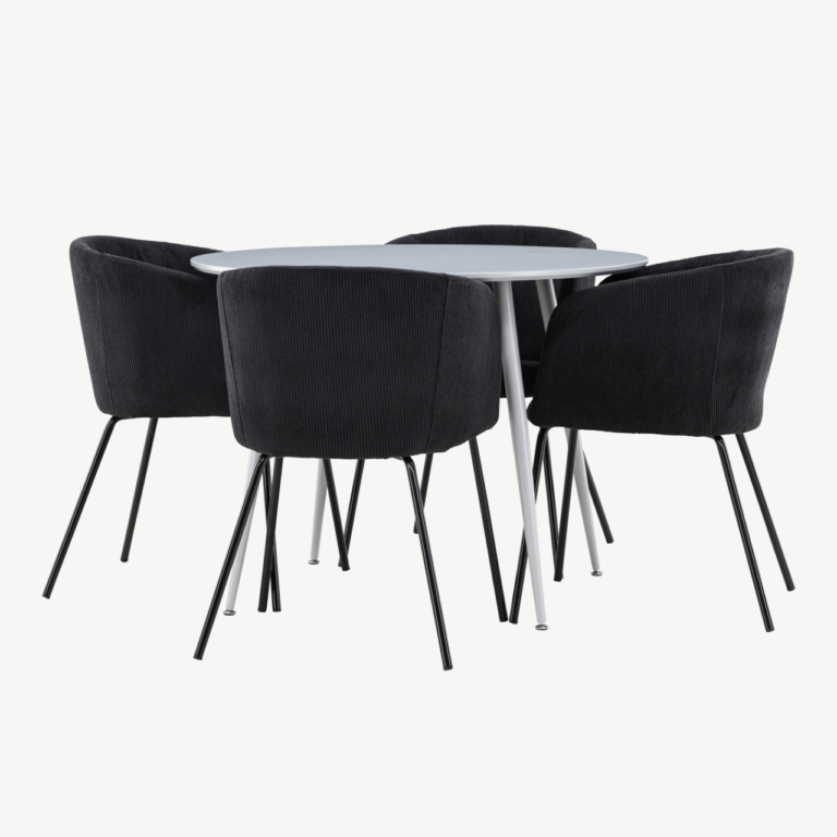 Ümmargune söögilauakomplekt Plaza hall (MDF, 100 cm) ja 4 musta buklee tooli Berit - GR24371