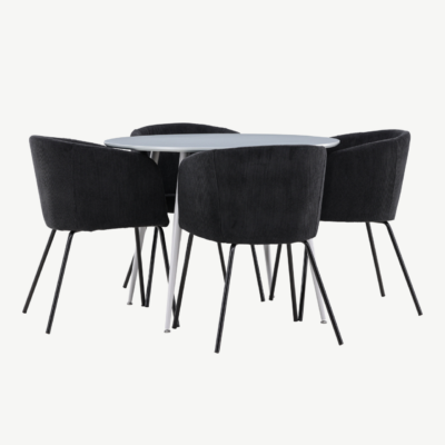 Ümmargune söögilauakomplekt Plaza hall (MDF, 100 cm) ja 4 musta buklee tooli Berit - GR24371