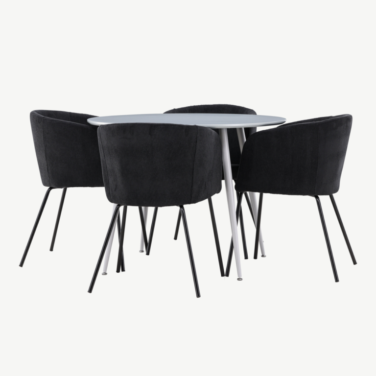 Ümmargune söögilauakomplekt Plaza hall (MDF, 100 cm) ja 4 musta buklee tooli Berit - GR24371