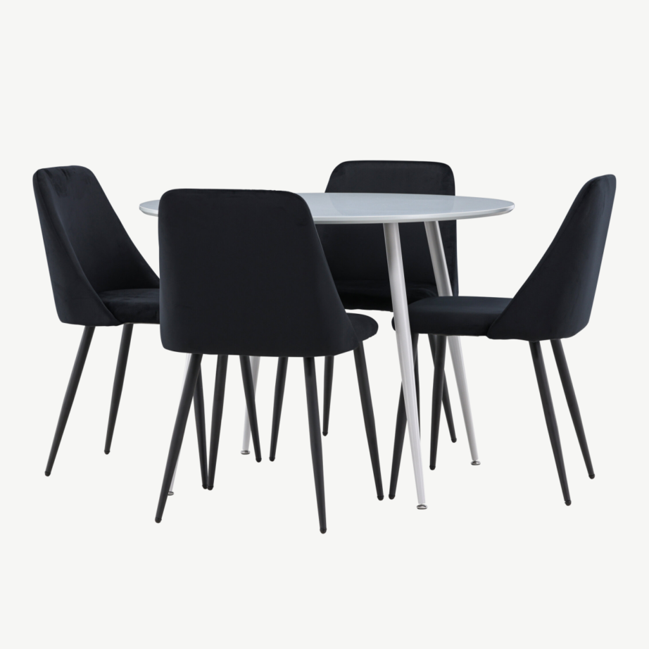 Ümmargune söögilauakomplekt Plaza hall lauaplaat ja musta velvetiga Night toolid (1 laud + 4 tooli), GR24373 – 4