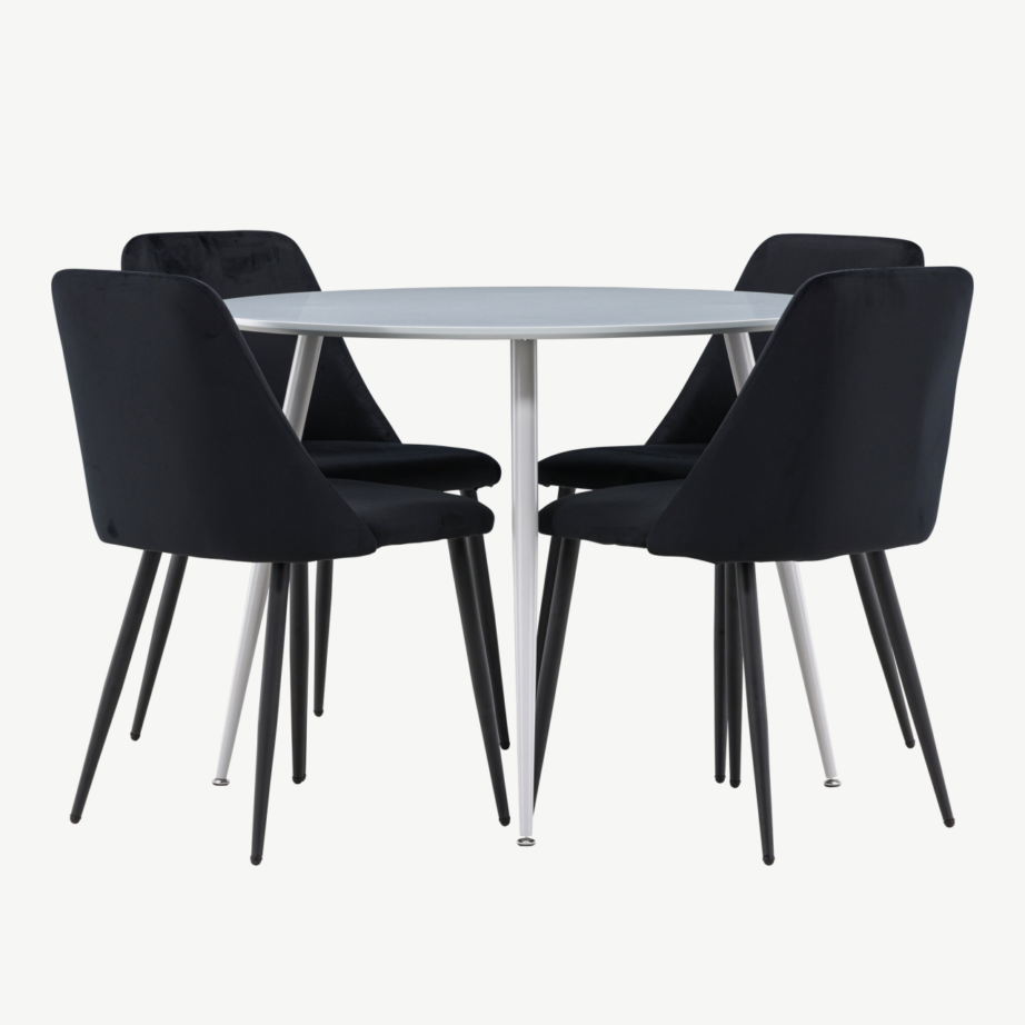 Ümmargune söögilauakomplekt Plaza hall lauaplaat ja musta velvetiga Night toolid (1 laud + 4 tooli), GR24373 – 5