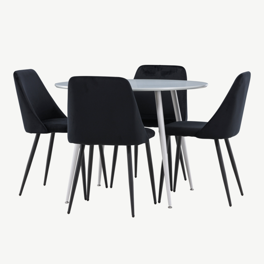 Ümmargune söögilauakomplekt Plaza hall lauaplaat ja musta velvetiga Night toolid (1 laud + 4 tooli), GR24373 – 6