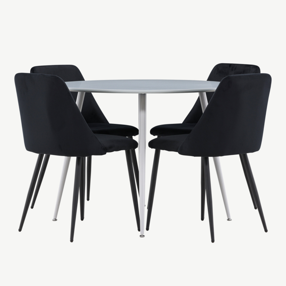 Ümmargune söögilauakomplekt Plaza hall lauaplaat ja musta velvetiga Night toolid (1 laud + 4 tooli), GR24373 – 7