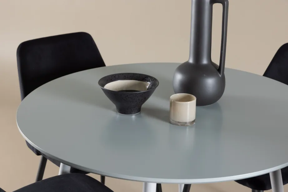 Ümmargune söögilauakomplekt Plaza hall lauaplaat ja musta velvetiga Night toolid (1 laud + 4 tooli), GR24373 – 10