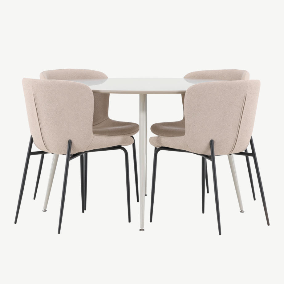 Ümmargune söögilauakomplekt Plaza laud ja Modesto toolid (beež, bukleekangas, 4-le), GR24412 – 2