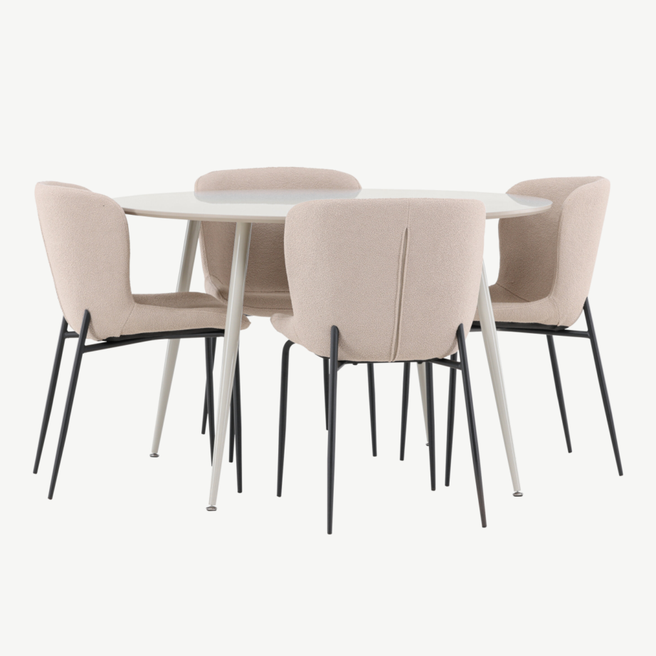 Ümmargune söögilauakomplekt Plaza laud ja Modesto toolid (beež, bukleekangas, 4-le), GR24412 – 3