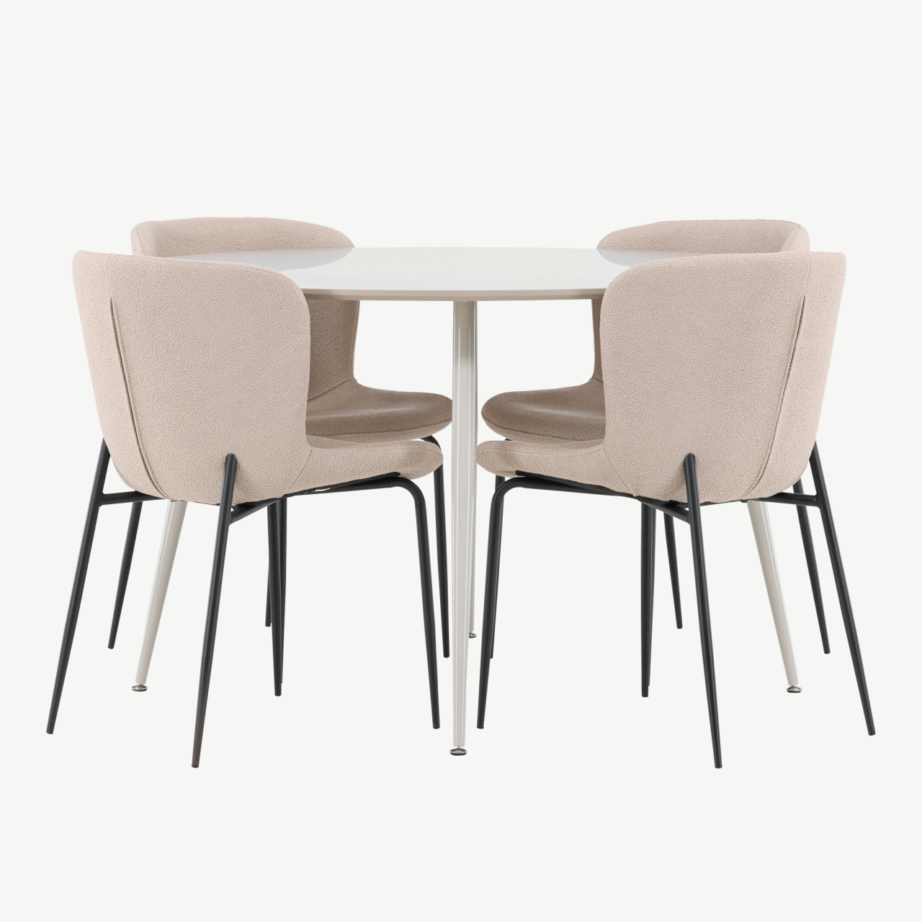 Ümmargune söögilauakomplekt Plaza laud ja Modesto toolid (beež, bukleekangas, 4-le), GR24412 – 5