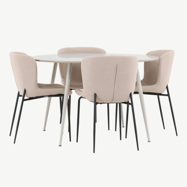Ümmargune söögilauakomplekt Plaza laud ja Modesto toolid (beež, bukleekangas, 4-le) - GR24412