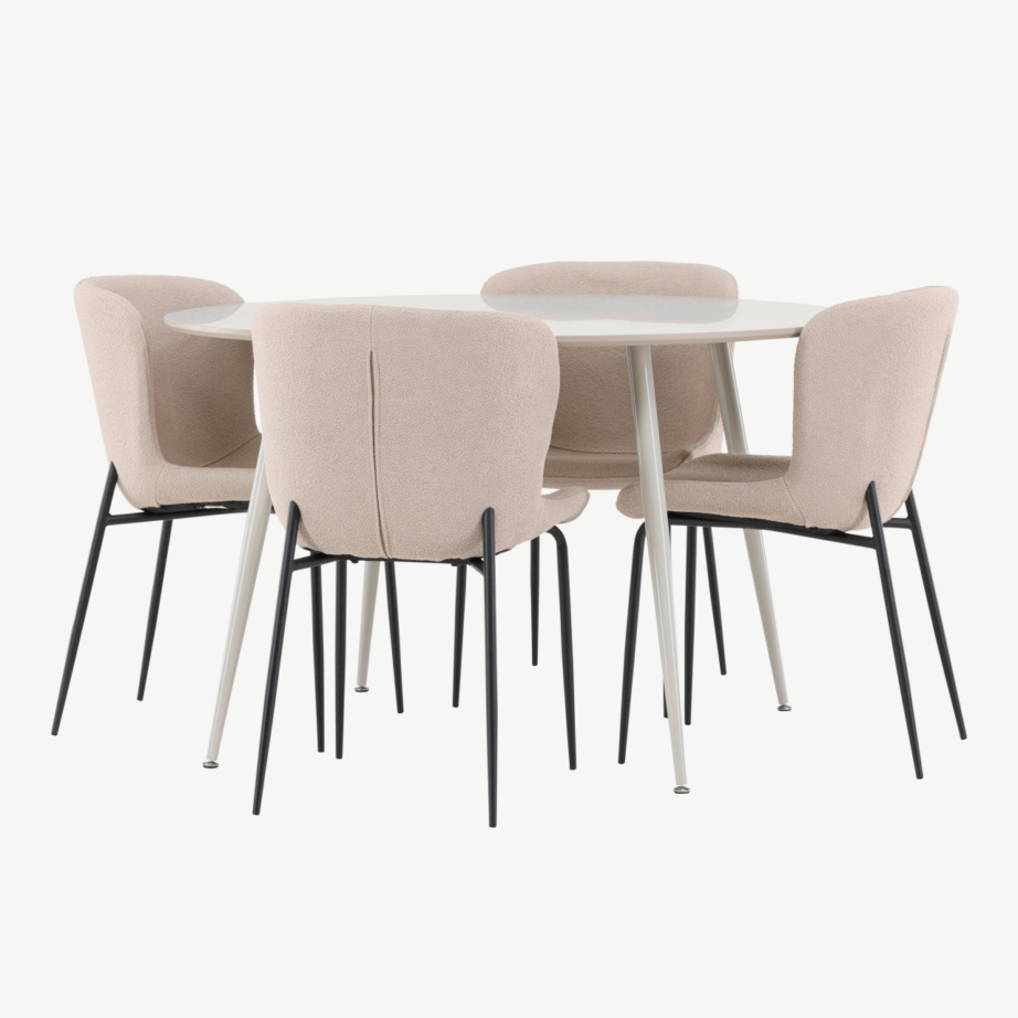 Ümmargune söögilauakomplekt Plaza laud ja Modesto toolid (beež, bukleekangas, 4-le), GR24412 – 6