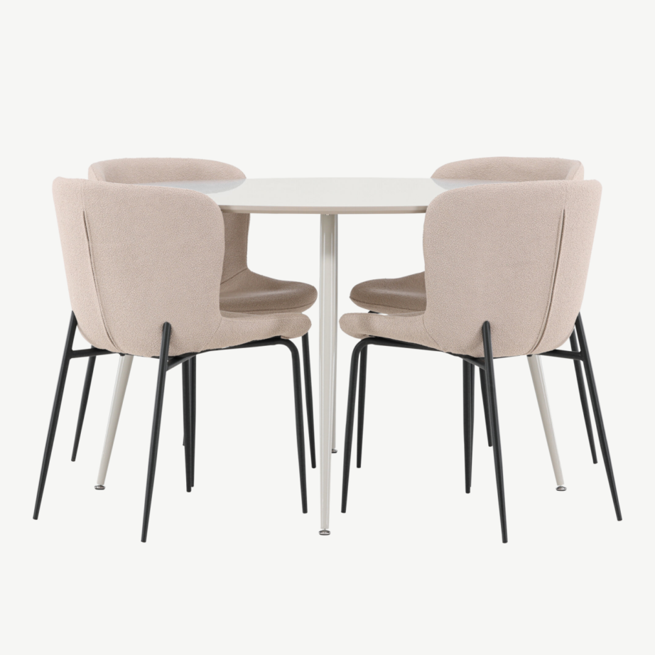 Ümmargune söögilauakomplekt Plaza laud ja Modesto toolid (beež, bukleekangas, 4-le), GR24412 – 7