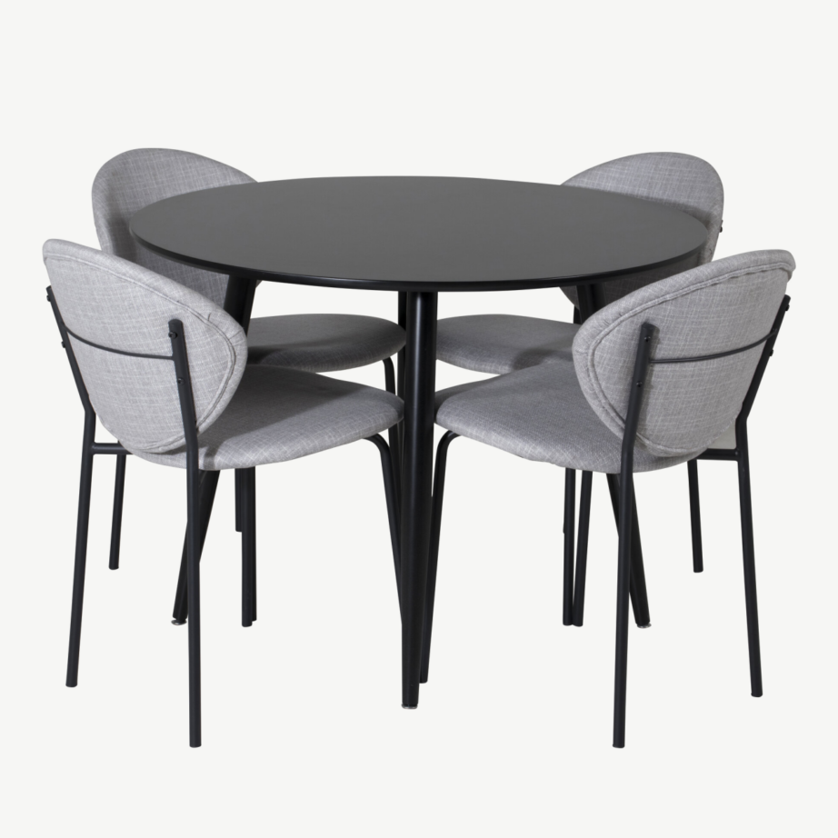 Ümmargune söögilauakomplekt Plaza must MDF laud ja hallid Vault toolid, GR24121