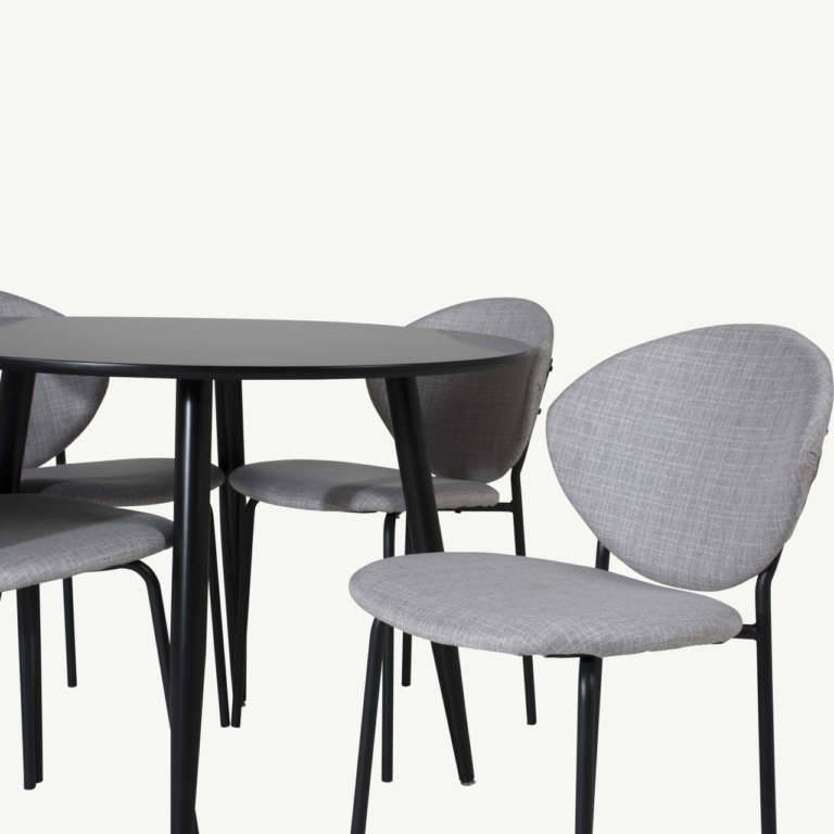 Ümmargune söögilauakomplekt Plaza must MDF laud ja hallid Vault toolid - GR24121
