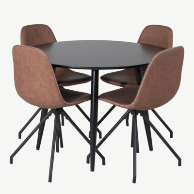Ümmargune söögilauakomplekt Plaza musta lauaga ja pruunide pöördtoolidega Polar (MDF, PU) - GR24119