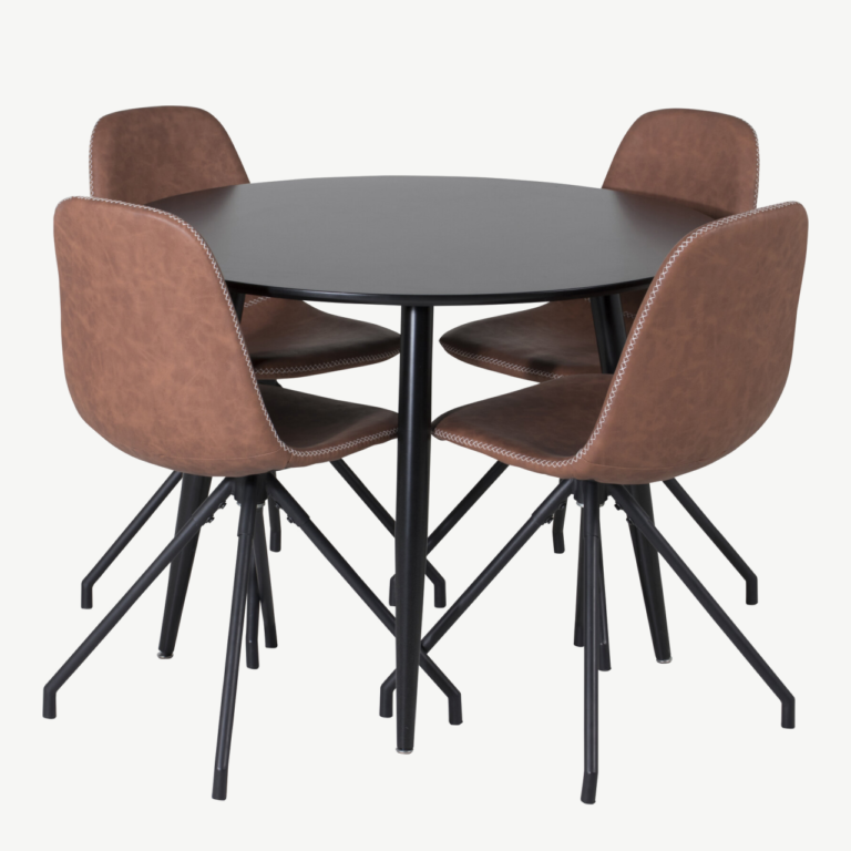 Ümmargune söögilauakomplekt Plaza musta lauaga ja pruunide pöördtoolidega Polar (MDF, PU) - GR24119
