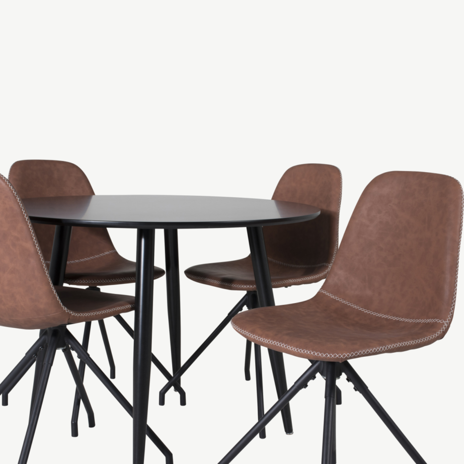 Ümmargune söögilauakomplekt Plaza musta lauaga ja pruunide pöördtoolidega Polar (MDF, PU), GR24119 – 2