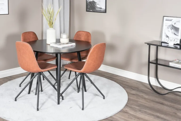 Ümmargune söögilauakomplekt Plaza musta lauaga ja pruunide pöördtoolidega Polar (MDF, PU) - GR24119