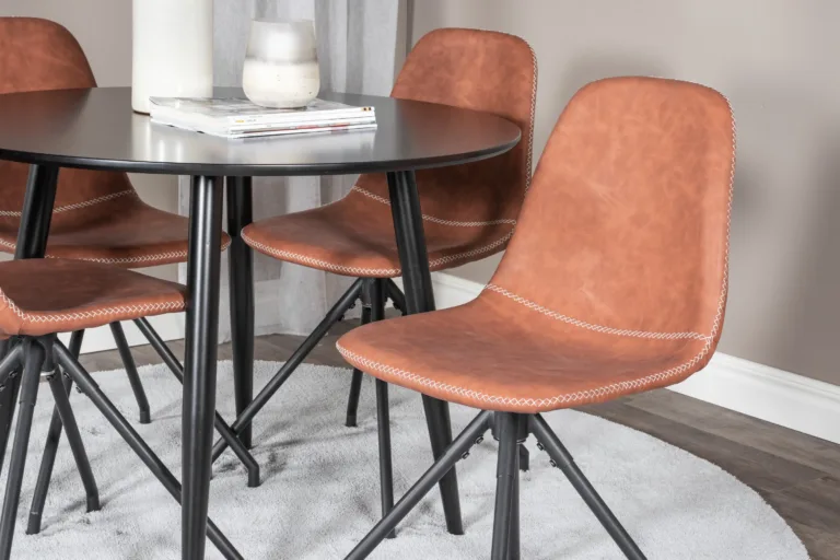 Ümmargune söögilauakomplekt Plaza musta lauaga ja pruunide pöördtoolidega Polar (MDF, PU) - GR24119