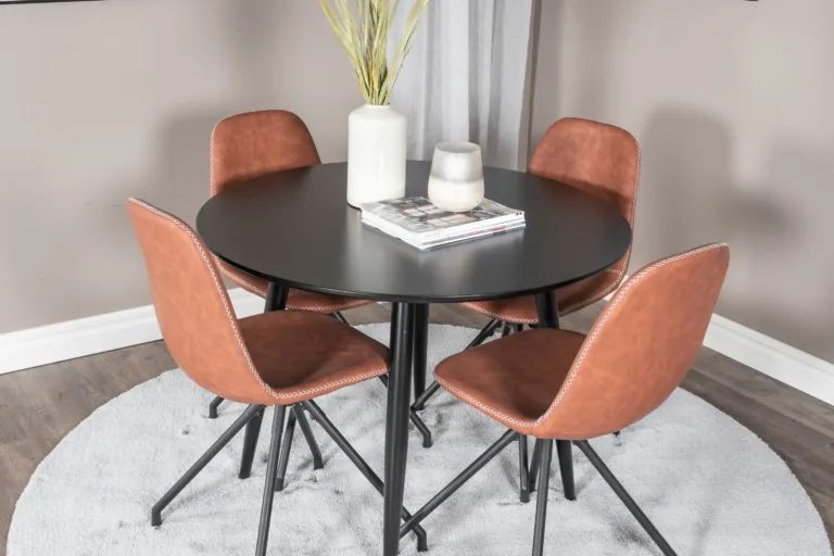 Ümmargune söögilauakomplekt Plaza musta lauaga ja pruunide pöördtoolidega Polar (MDF, PU) - GR24119