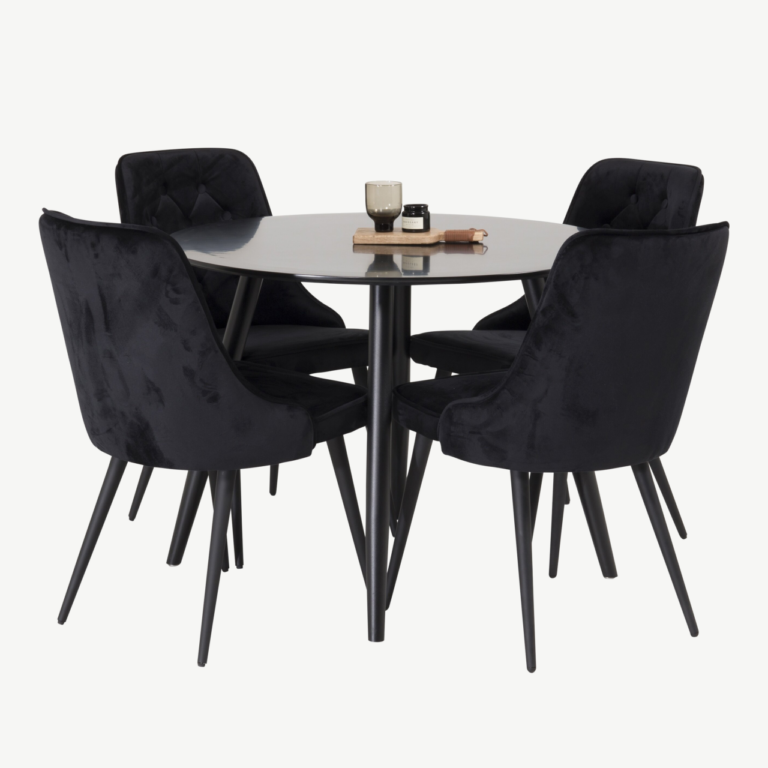 Ümmargune söögilauakomplekt Plaza musta velvetkattega toolidega (ø100 cm) - GR24142