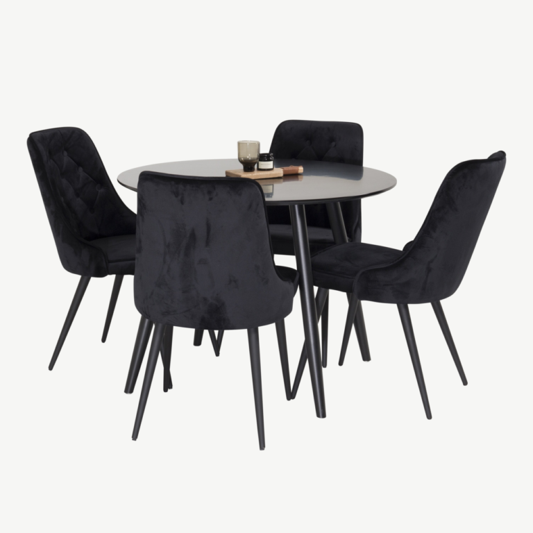 Ümmargune söögilauakomplekt Plaza musta velvetkattega toolidega (ø100 cm) - GR24142