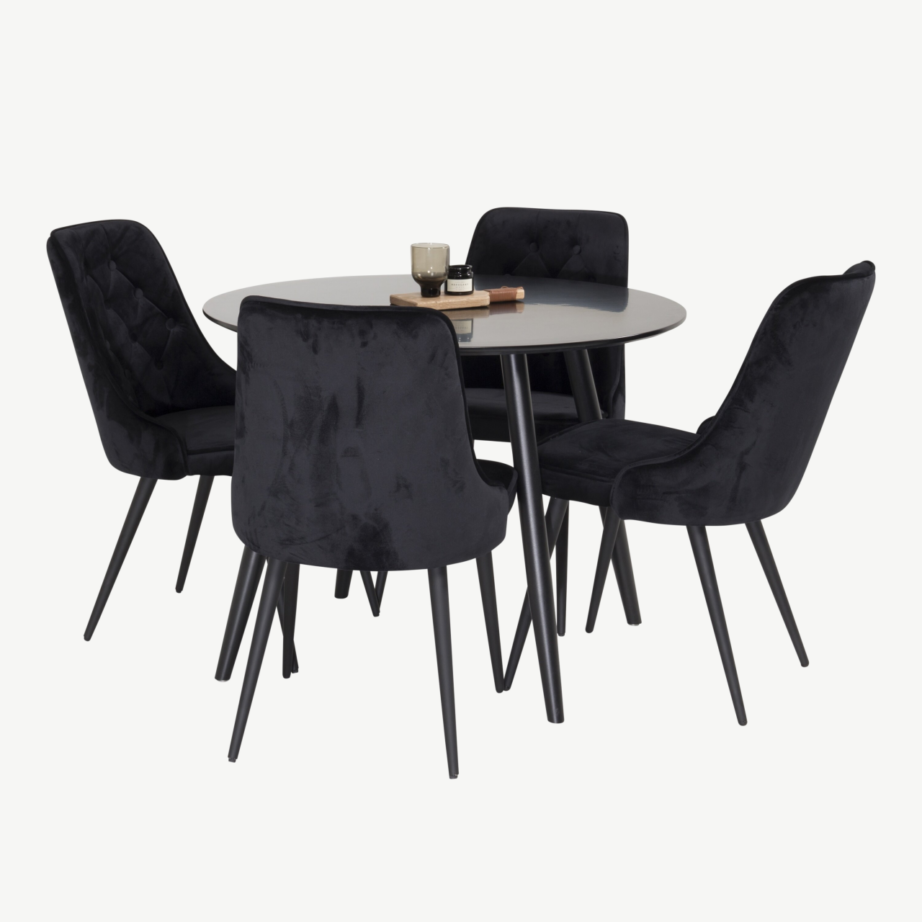 Ümmargune söögilauakomplekt Plaza musta velvetkattega toolidega (ø100 cm), GR24142 – 2