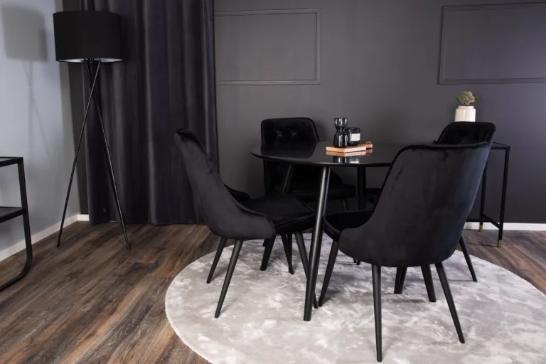 Ümmargune söögilauakomplekt Plaza musta velvetkattega toolidega (ø100 cm) - GR24142