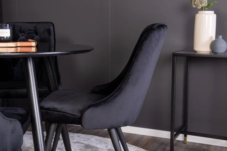 Ümmargune söögilauakomplekt Plaza musta velvetkattega toolidega (ø100 cm) - GR24142