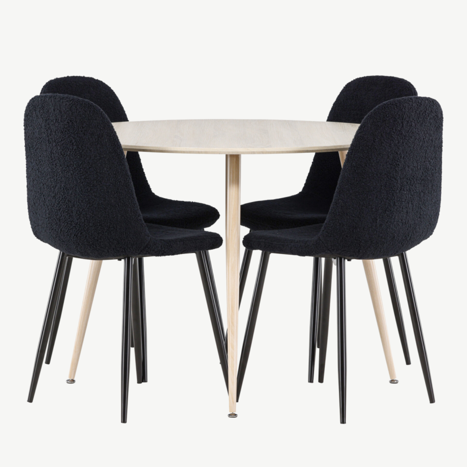 Ümmargune söögilauakomplekt Plaza valge peitsiga, 4 musta buklee tooliga Polar, GR24472 – 5