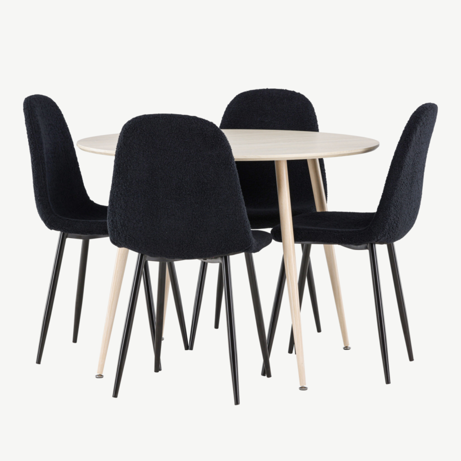 Ümmargune söögilauakomplekt Plaza valge peitsiga, 4 musta buklee tooliga Polar, GR24472 – 6