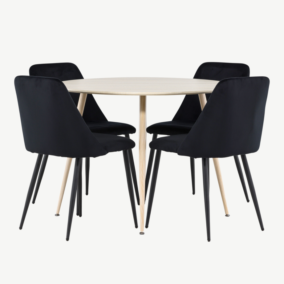 Ümmargune söögilauakomplekt Plaza (valge peitsiga MDF, mustad sametist toolid, ø100 cm), GR24478 – 2